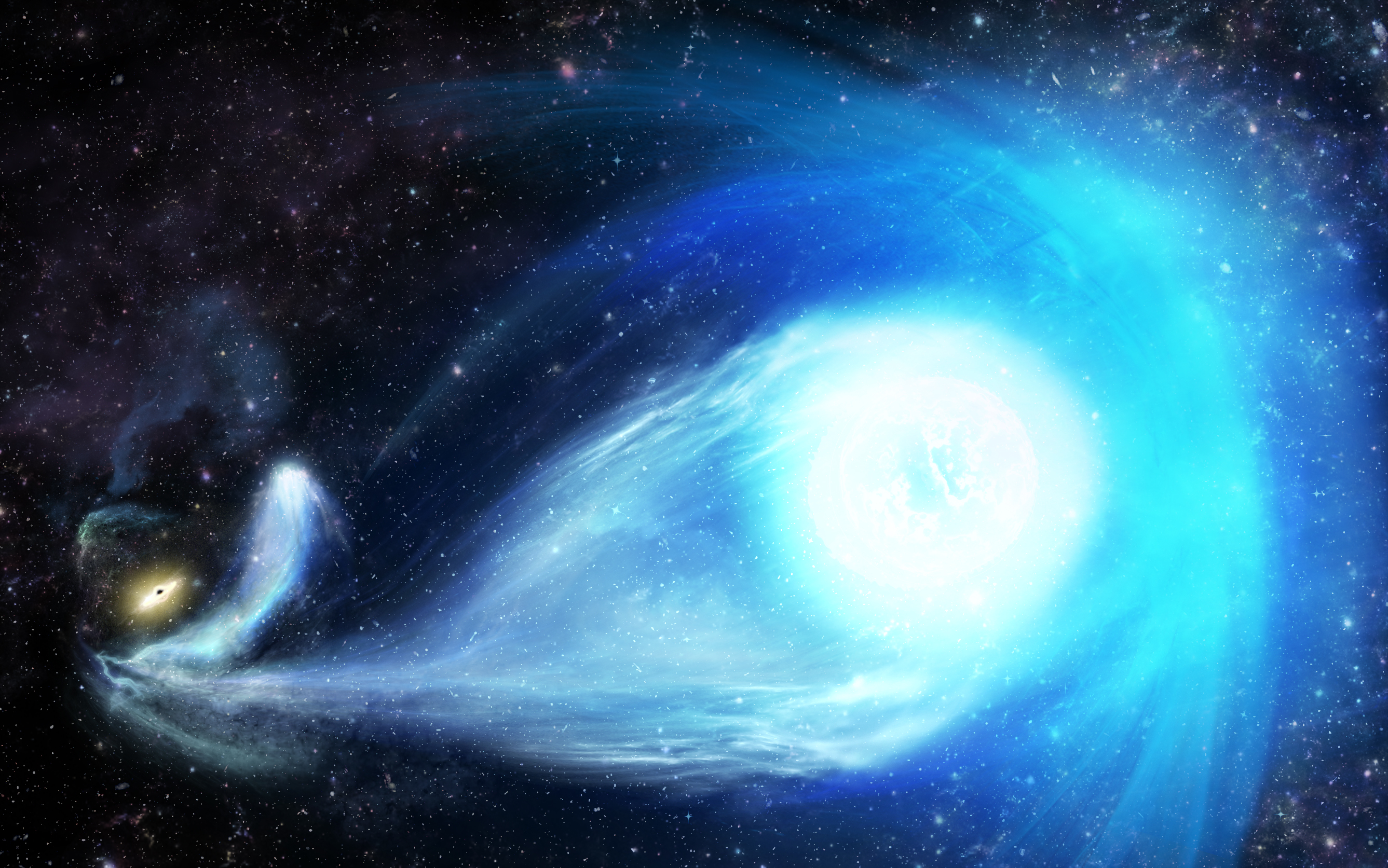 An artists impression of the ejection of S5-HVS1 from the centre of the galaxy